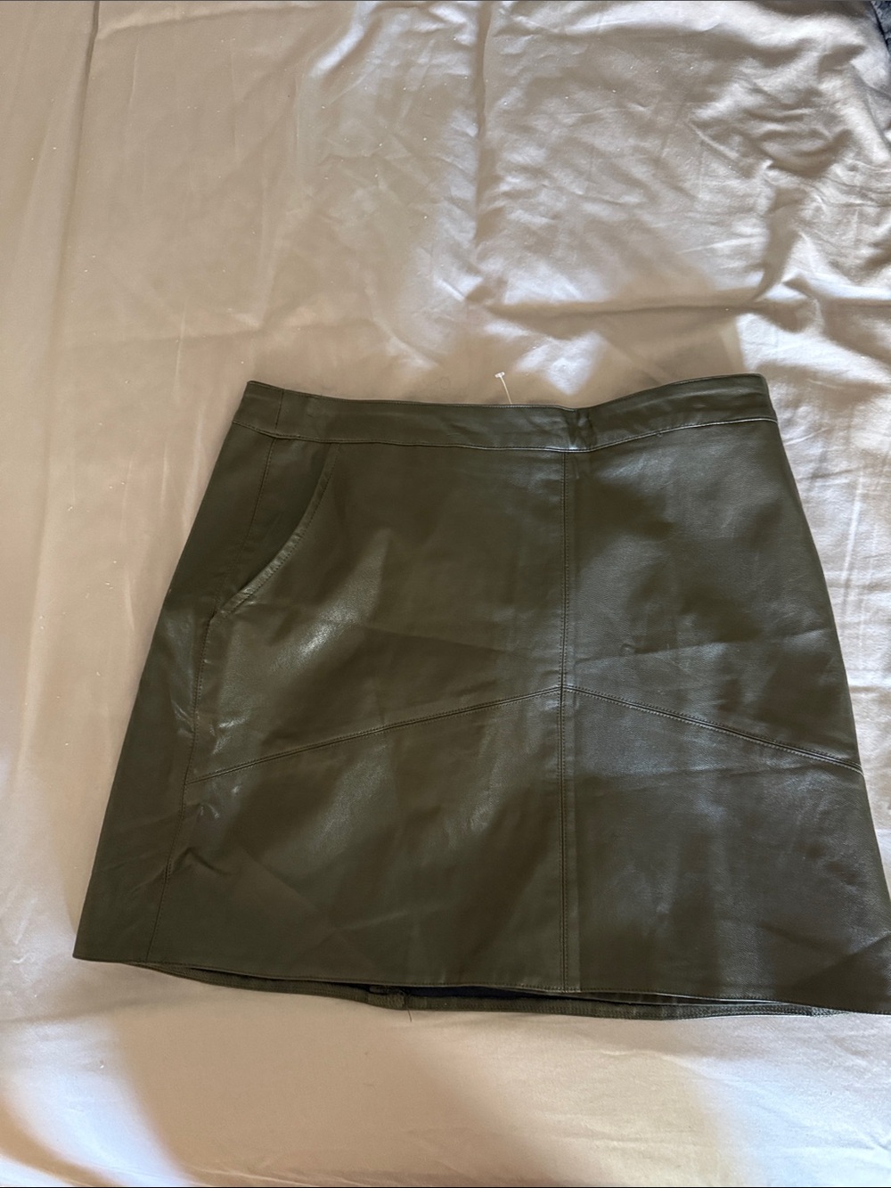 Olive Green Faux Leather Mini Skirt